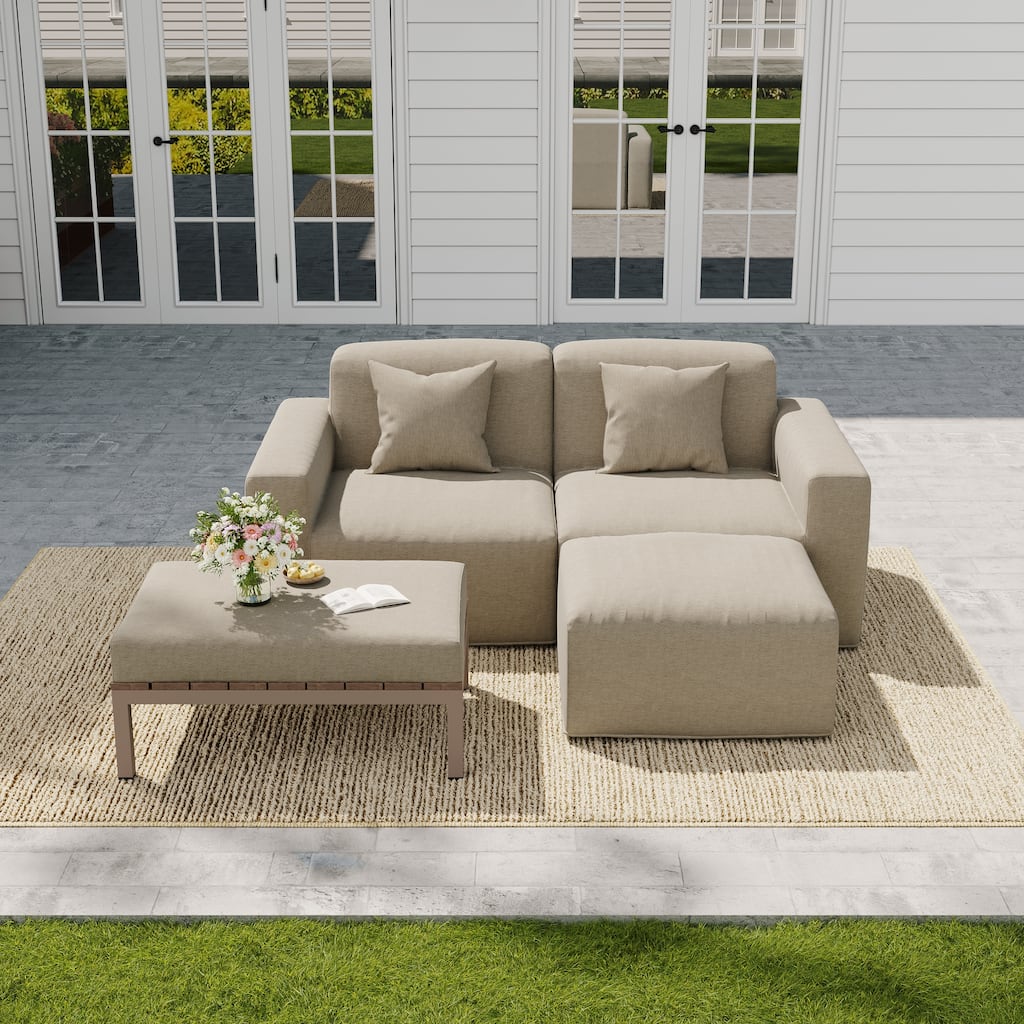 No Assembly Outdoor Patio Modular Sofa with Ottoman, Coffee Table
