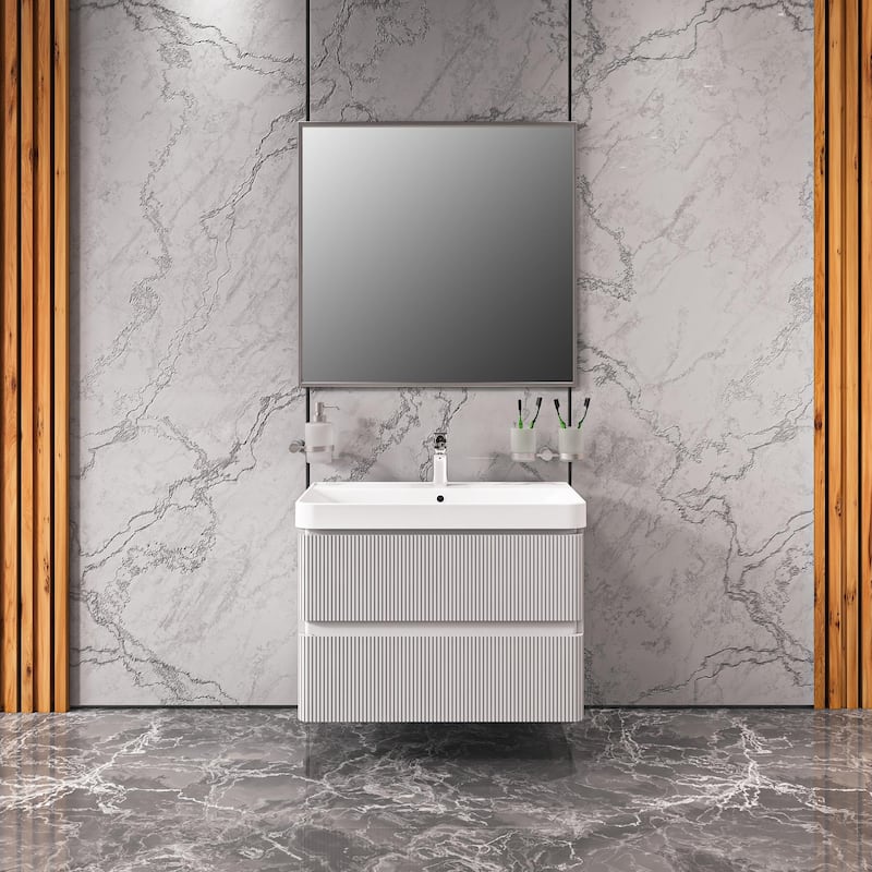Modern Wall-Mounted Bathroom Vanity with Washbasin Luxury White Matte Non-Toxic MDF-30"-Diamond 24"