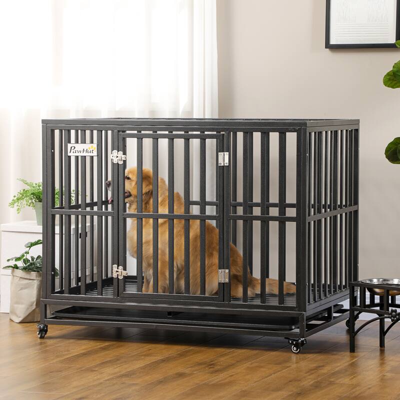 Large Dog Kennel and Playpen with Removable Tray, Locking Wheels, and Paw-Safe Floor for High Anxiety Dogs