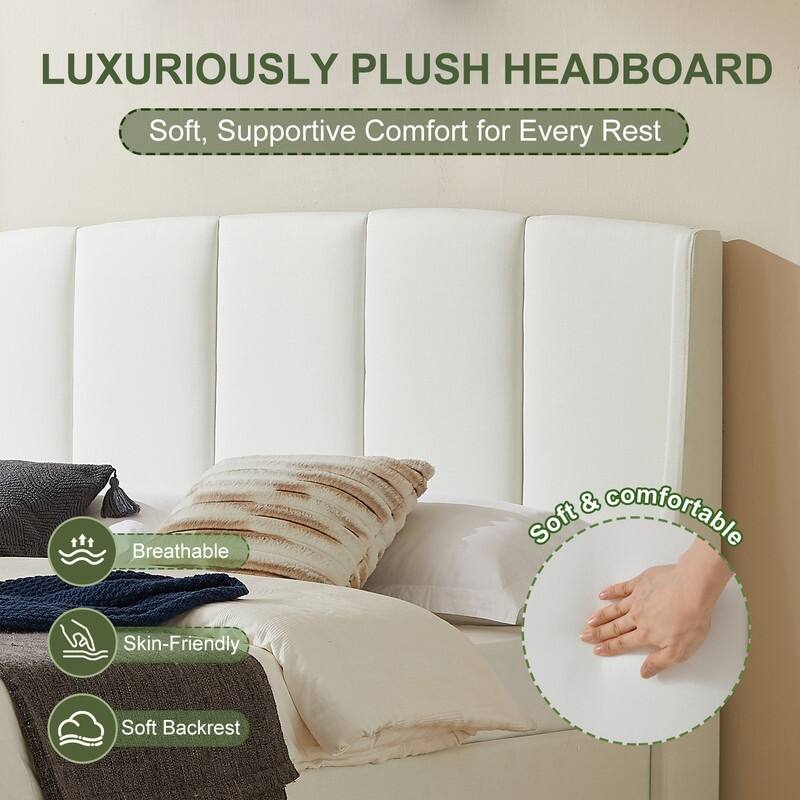 Linen Wingback Hydraulic Lift Up Storage Upholstered Platform Bed