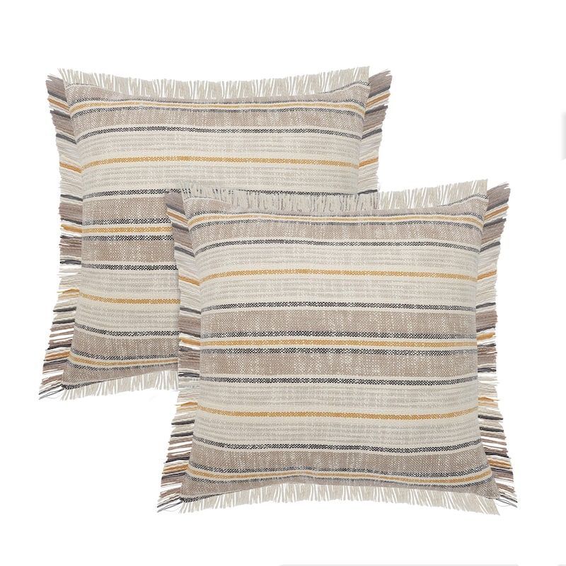 Sevita Drew Mustard Stripe Cotton Throw Pillow, Set of 2