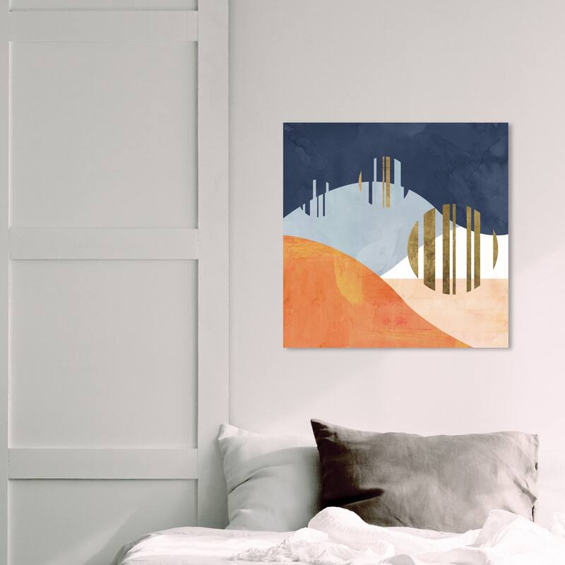 Wynwood Studio 'The Desert Night' Abstract Wall Art Canvas Print Geometric - Blue, Orange - 20 x 20