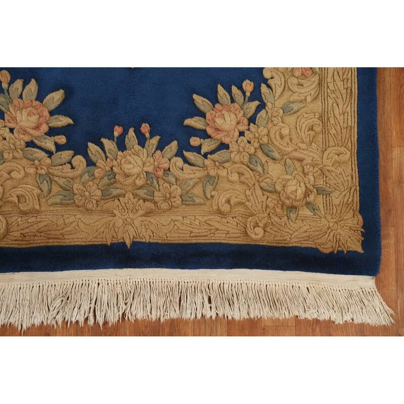 Hand Knotted Oriental 100% Wool Carpet Traditional Floral Navy Blue & Blues Peking Area Rug - 6' 3'' X 4' 2''