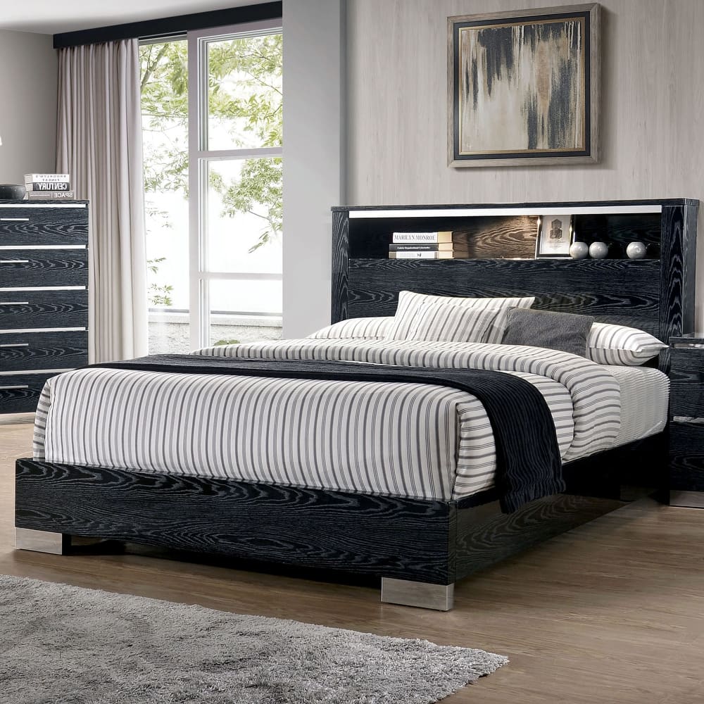 Carbon Loft Champs Wood Panel Bed with LED Storage Headboard