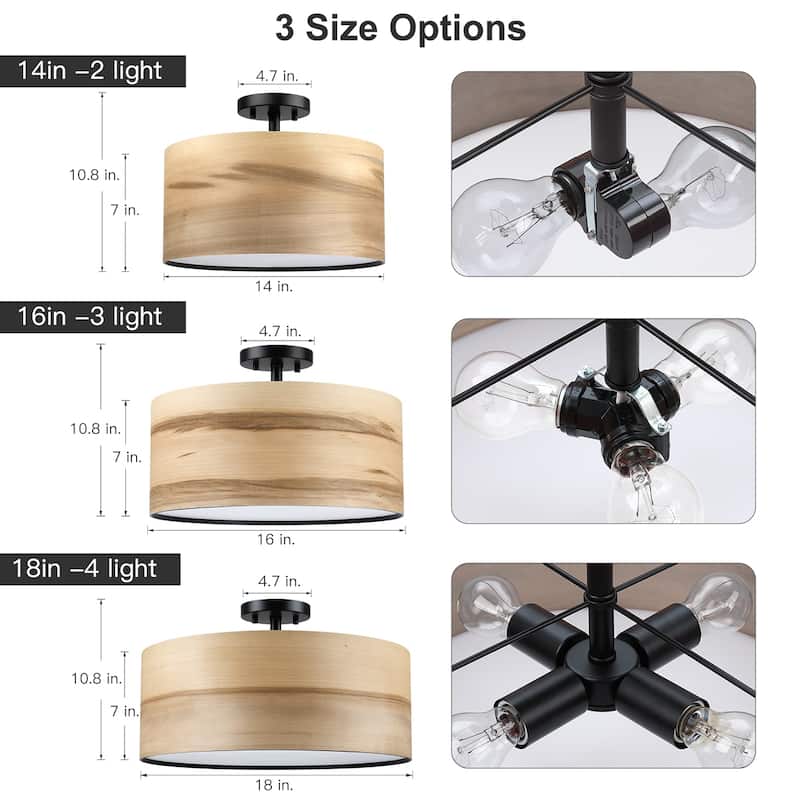 Breaux Wood Veneer Drum Semi Flush Mount Ceiling Light