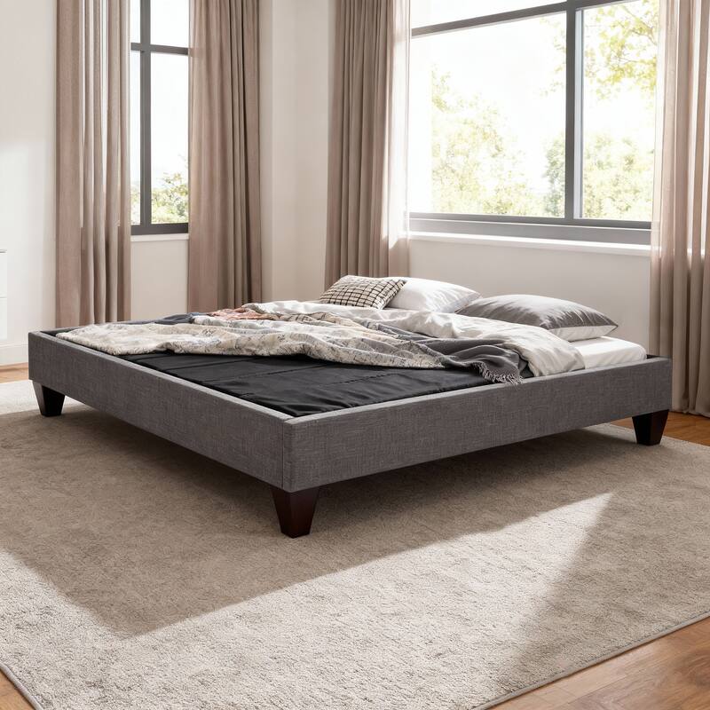 13" Modern Grey King Platform Bed Frame, No Headboard Design