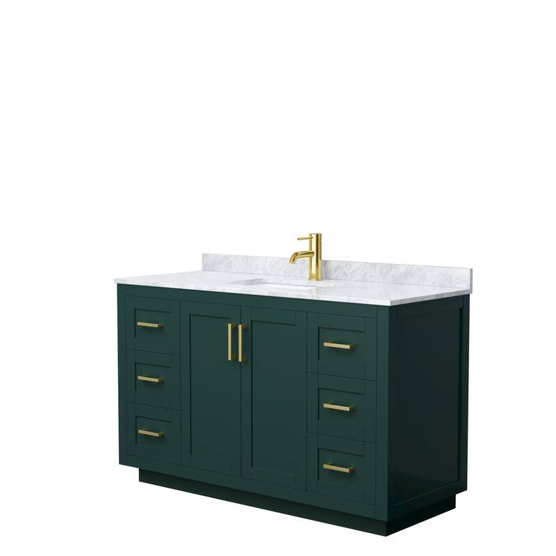 Miranda Single Vanity Set, White Carrara Marble Top, No Mirror - 54-Inch Single - Green, Gold Trim, White Carrara Marble Top