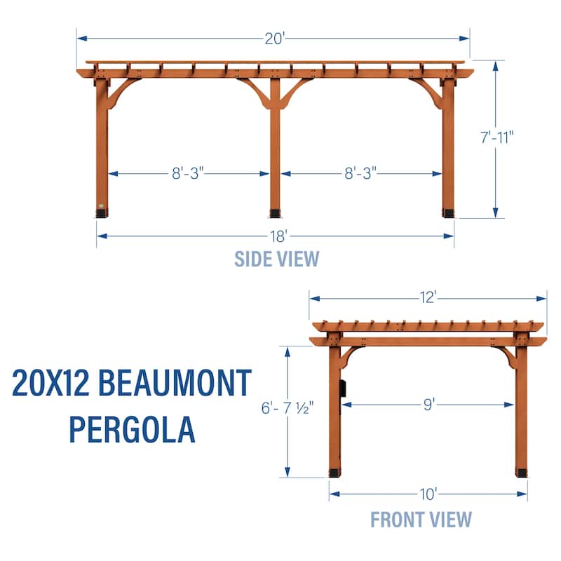 Backyard Discovery Beaumont 20'x12' Cedar Wood Pergola w/ Trellis Roof