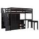 preview thumbnail 25 of 110, Twin/Full Size Loft Bed with Storage Staircase, Wardrobe and Desk, Solid Wood Loft Bedframe with 2 Storage Drawers and Shelves