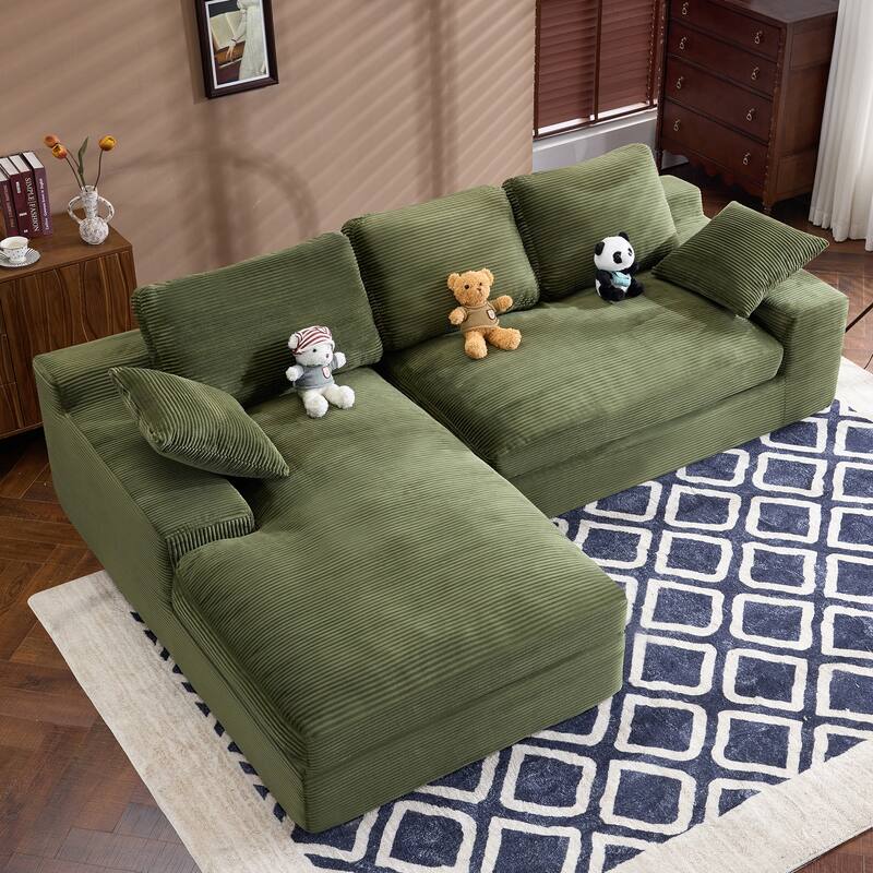 Roomfitters Corduroy Compressed Sofa with 3 Back Cushions & 2 Pillows, Soft Skin-Friendly Couch for Cozy Living Room