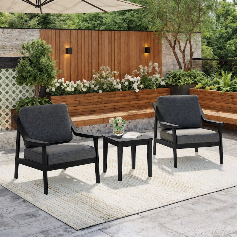 Outdoor Patio Wood Bistro Set/Loveseat Set - Black/Dark Grey - 3-piece