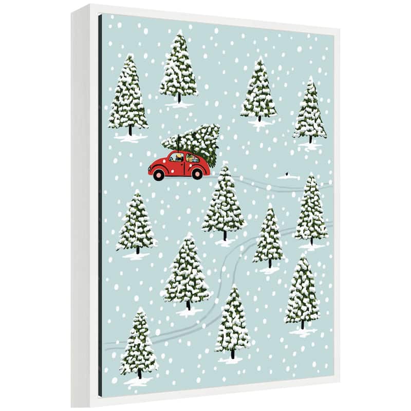 Kate and Laurel Sylvie Framed Canvas Christmas Tree Hunt by Bex Morley Design - White
