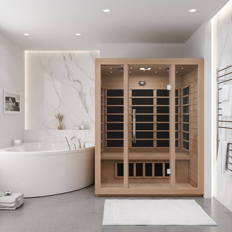 SteamSpa 3-Person 2.2KW Carbon FAR Infrared Hemlock Wooden Indoor Home Sauna Room with LED Touch Control Panel