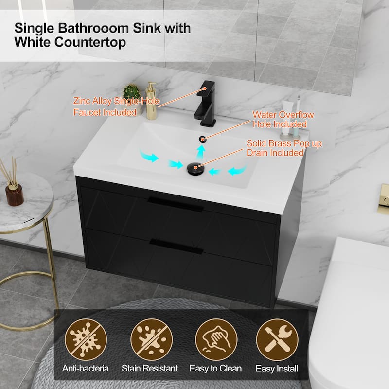 24"/30"/36"/48" Integrated Sink Wall Mounted Bathroom Vanity Set
