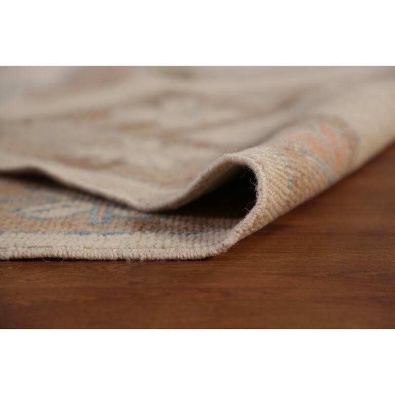 Hand Knotted Oriental 100% Wool Carpet Transitional Geometric Beige & Ivories Oushak Area Rug - 13' 6'' X 10' 3''