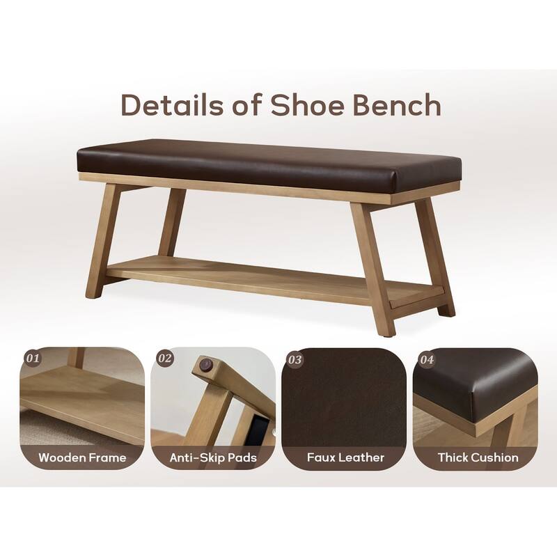 Solid Wood Shoe Bench with Cushion Entryway Shoe Bench
