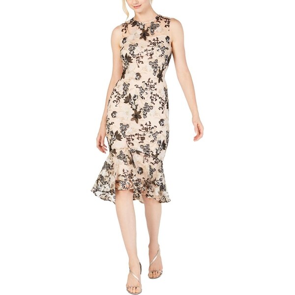 calvin klein embroidered floral gown