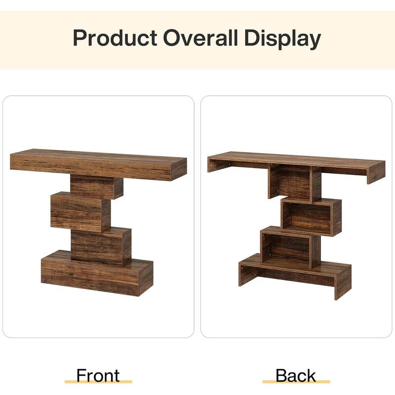 Brown Farmhouse Console Table 47 Inch E1 Particle Board Entryway Sofa Accent Table with Geometric Base