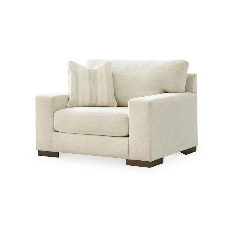 Magg 51 Inch Accent Chair, Pillow, Oversized Cushion, Beige Polyester