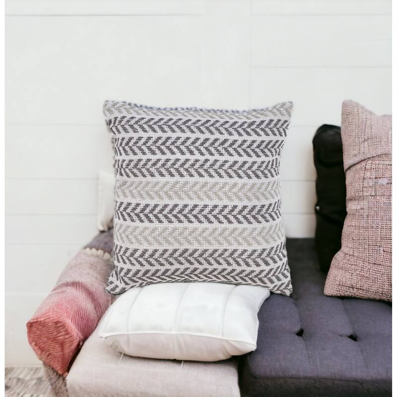 HomeRoots Set of Four 18" X 18" Gray Beach Chevron Cotton Zippered Pillow