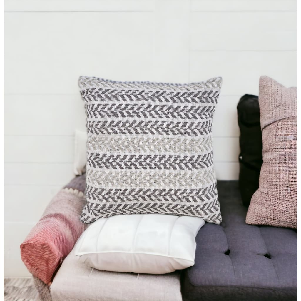 HomeRoots Set of Four 18" X 18" Gray Beach Chevron Cotton Zippered Pillow