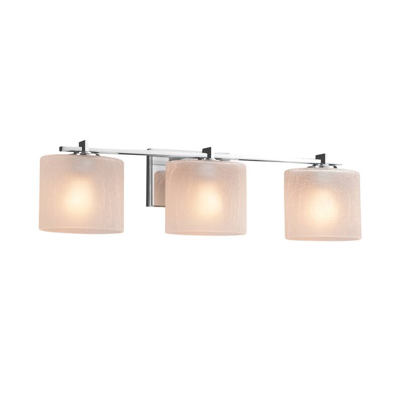 Justice Design Fusion Era 3-light Polished Chrome Bath Bar, Frosted Crackle Oval Shade