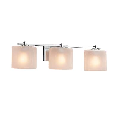 Justice Design Fusion Era 3-light Polished Chrome Bath Bar, Frosted Crackle Oval Shade