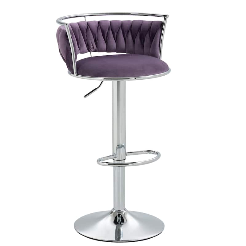 Set of 2 Velvet Adjustable Swivel Bar Stools