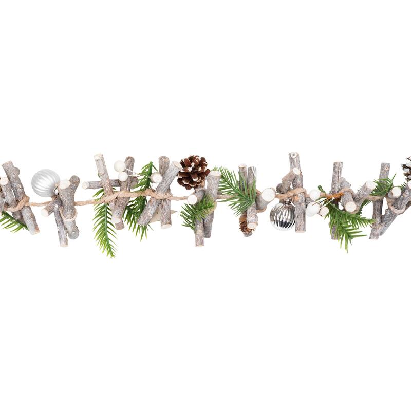 Ornaments and Stars Wood Branch Artificial Christmas Garland - 3.25' x 4" - Unlit