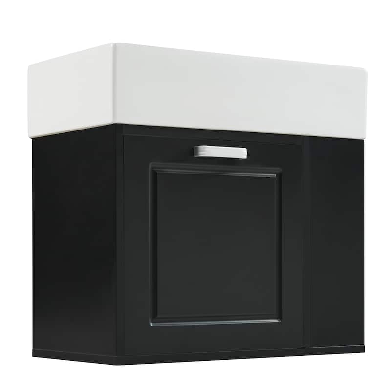 21.8" Floating Bathroom Vanity Cabinet with Ceramic Sink & Toilet Paper Holder for Small Space