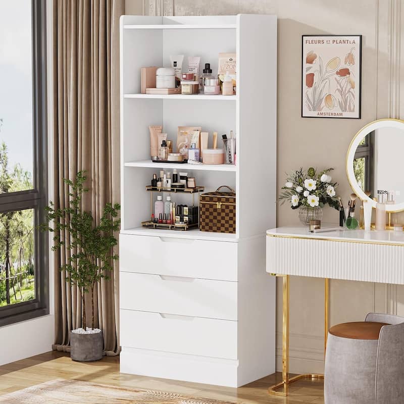 Kitchen Storage Cabinet Bookcase 3 Drawers Open Shelves