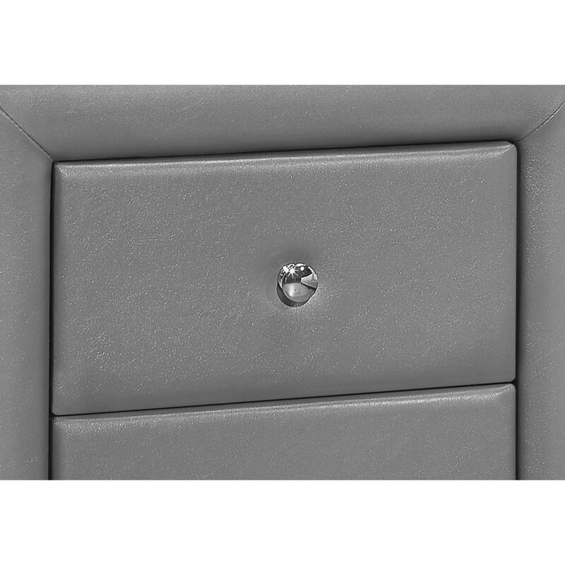 Grey Leather Look Upholstered Nightstand with Chrome Drawer Knob