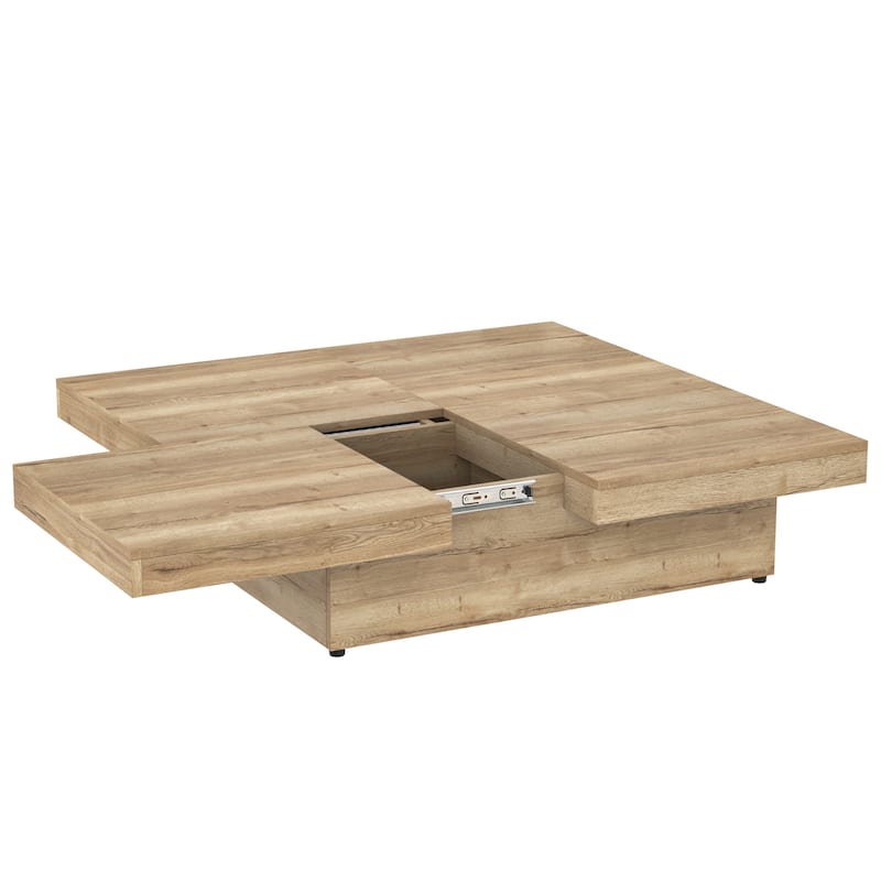 39.4" Modern Square Coffee Table, Low Profile Center Table with Sliding Top, Hidden Storage