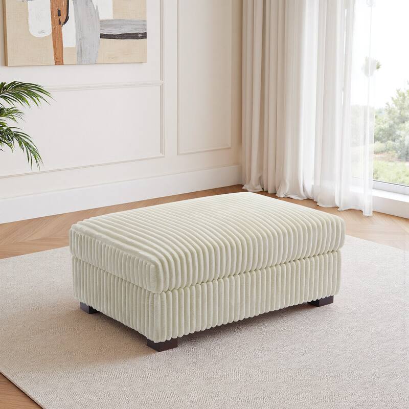 Modern Overise Plush Corduroy Ottoman With Wood Leg
