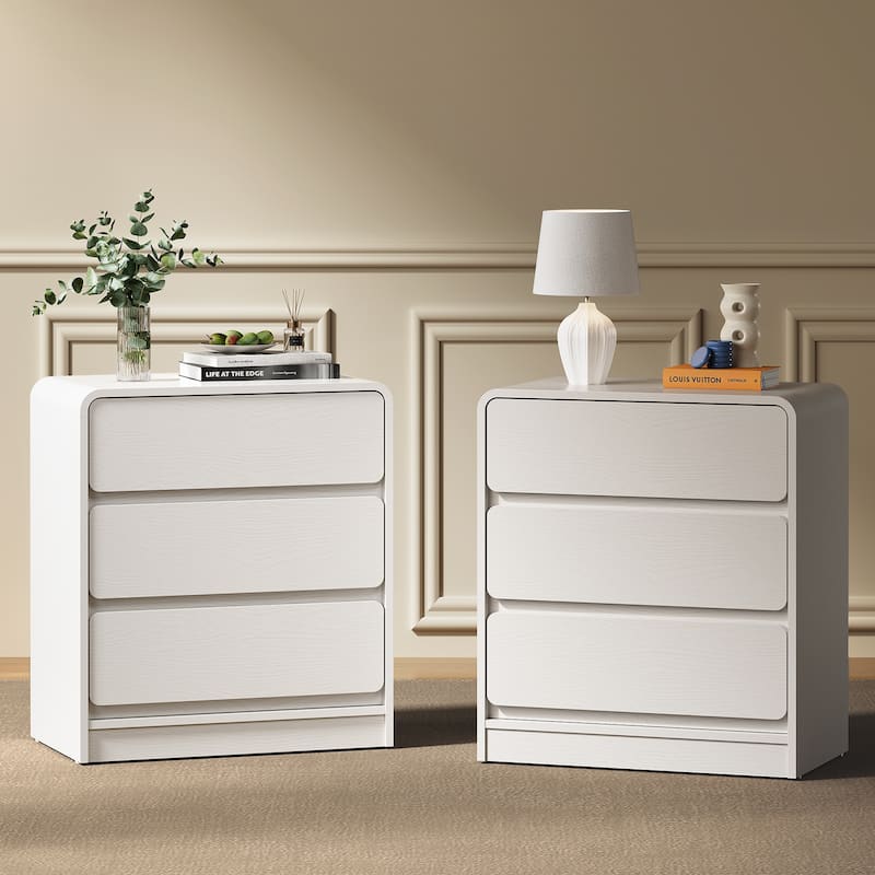 Modern Storage 3-Drawer Nightstand Set of 2 for Bedroom, Nursery, Living Room - White