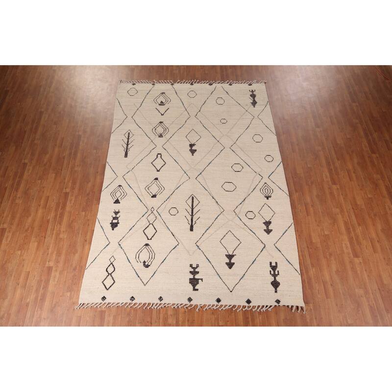Moroccan Abstract Area Rug Handmade Wool Carpet - 7'11" x 11'6"