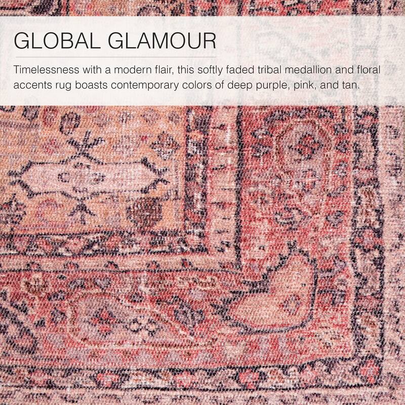 Cosima Machine Washable Medallion Pink/ Dark Purple Area Rug