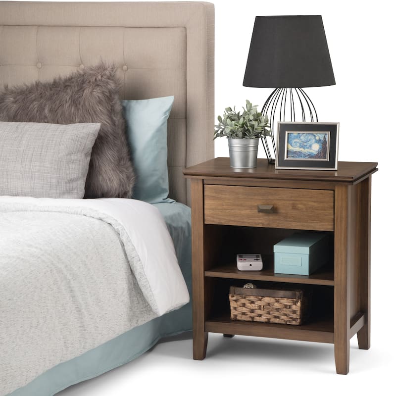 WYNDENHALL Stratford SOLID WOOD 24 inch Wide Bedside Nightstand Table - Rustic Natural Aged Brown