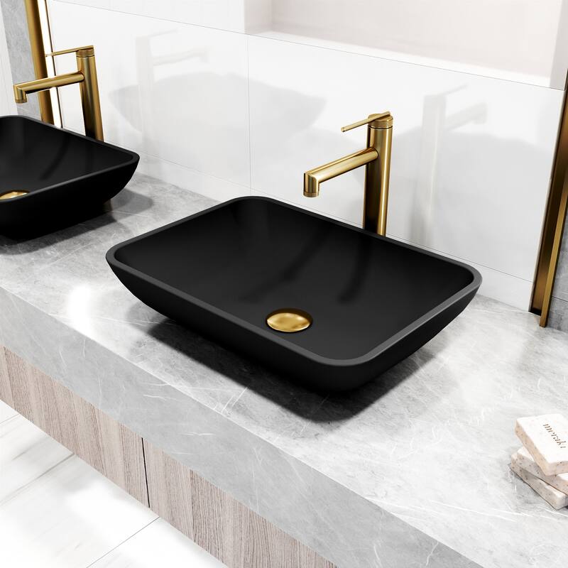 Vigo VGT2052 Matte Shell Sottile Glass Rectangular Vessel Bathroom - Matte Brushed Gold - Matte Brushed Gold