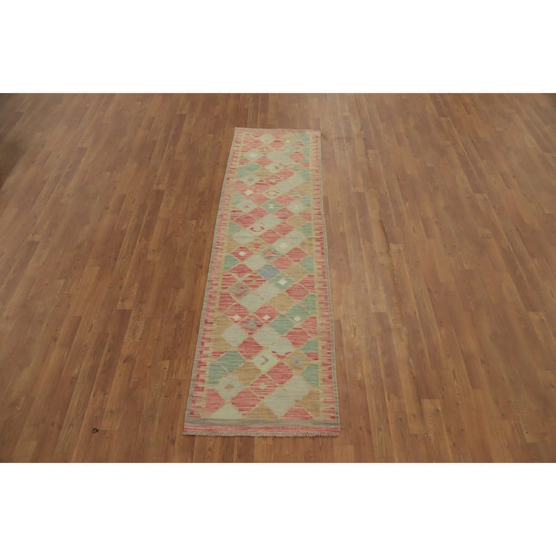 Hand Woven Oriental 100% Wool Carpet Southwestern Modern Multi-Colored Kilim Runner Rug - 7' 11'' X 2' 2''