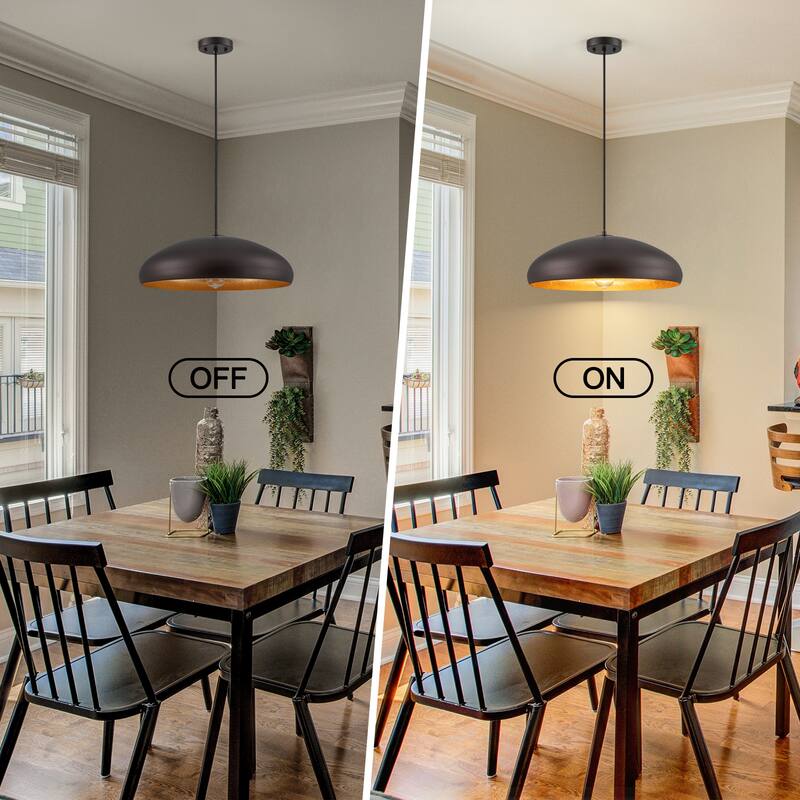 Industrial 1-Light Metal Dome Pendant Light for Kitchen Island, Dining Room