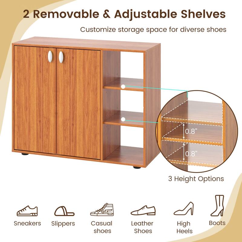 Costway 3-Tier Wooden Shoe Storage Organizer with Doors & 3-Level - See Details