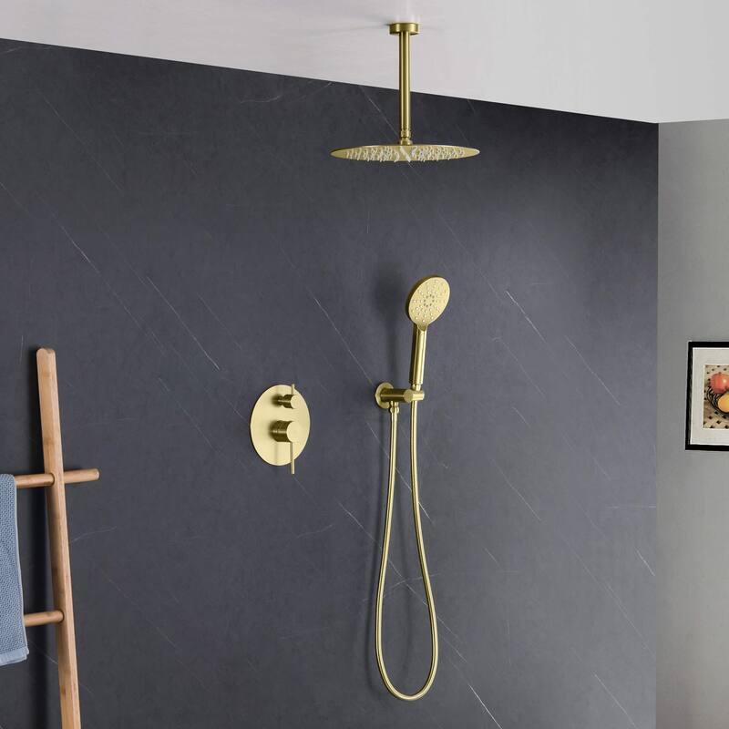 Circular Pressure Balanced Ceiling Mounted 2-Function Shower System with Rough In Valve