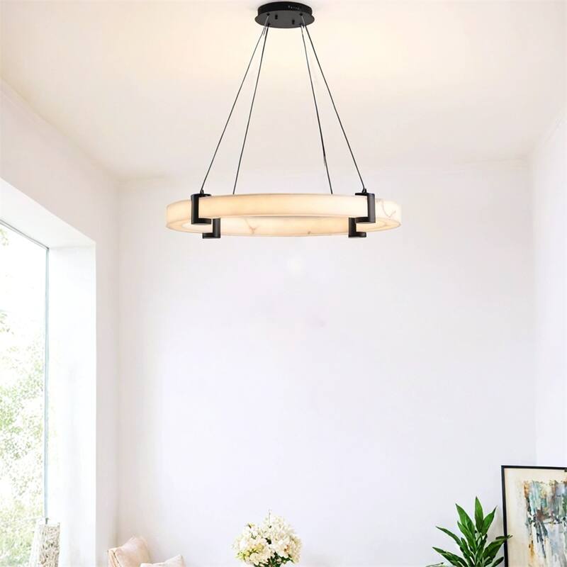 LED Pendant Light,24" Round Hanging Chandelier with Adjustable Height