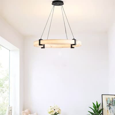 LED Pendant Light,24" Round Hanging Chandelier with Adjustable Height