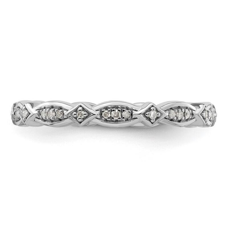 Curata 925 Sterling Silver Polished Prong set Patterned Stackable Expressions Diamond Ring
