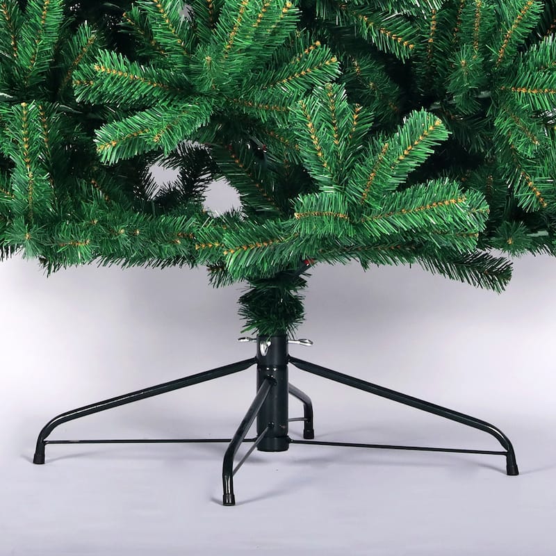 Unlit Artificial Full Christmas Tree - Natural Spruce PVC Fir, Foldable Metal Stand, Green