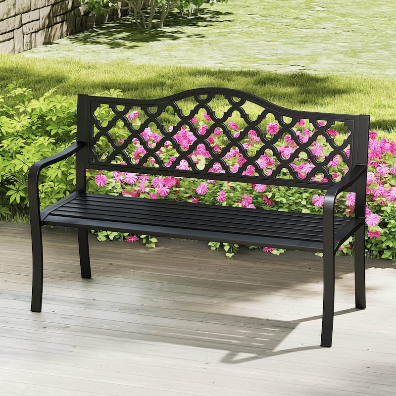 Costway 50.5" Patio Bench Slatted Metal Garden Bench for 2-3 People - See Details