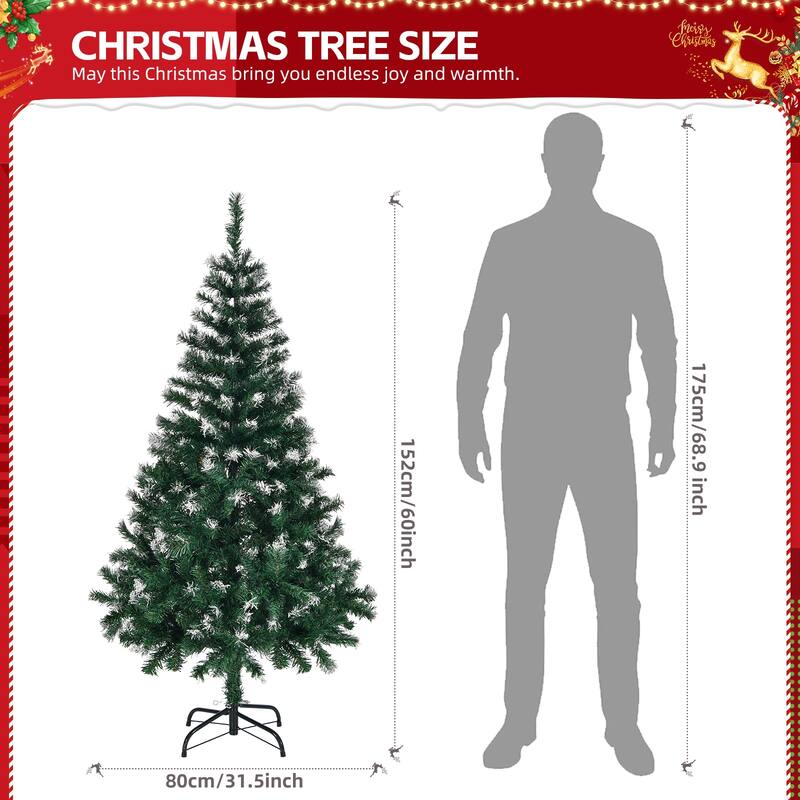 5-Foot Snow-Tipped Artificial Christmas Tree with 480 PVC Branch Tips and Metal Stand - 5 Feet