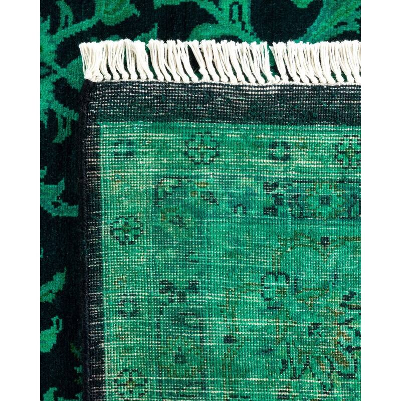 Overton Hand Knotted Wool Vintage Inspired Modern Contemporary Overdyed Green Area Rug - 6' 1" x 9' 3"